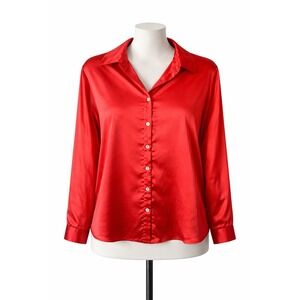 Show Me Your Mumu Smith Button Down Shirt Red Satin Long Sleeve Womens Small